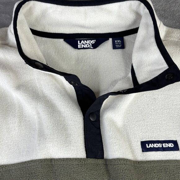 Lands' End Pullover Mens 2XL Green White Fleece Quarter Snap Neck Colorblock - Picture 6 of 12